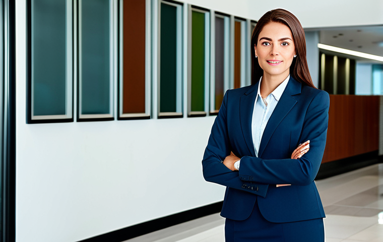 **
"A professional businesswoman in a modest business suit, standing confidently in a modern office lobby, fully clothed, appropriate attire, safe for work, perfect anatomy, natural proportions, professional photography, high quality, bright lighting, family-friendly."
**
