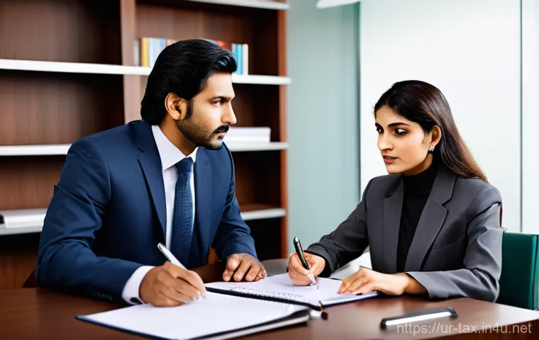 외국인 소득세 신고 요령 - **Prompt:** A confident and tech-savvy Pakistani woman in her early 30s is comfortably seated at a s...