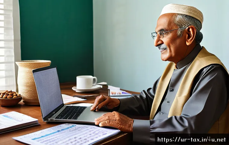 퇴직소득세 계산법 - A detailed and culturally authentic scene of an elderly South Asian man in traditional Pakistani att...