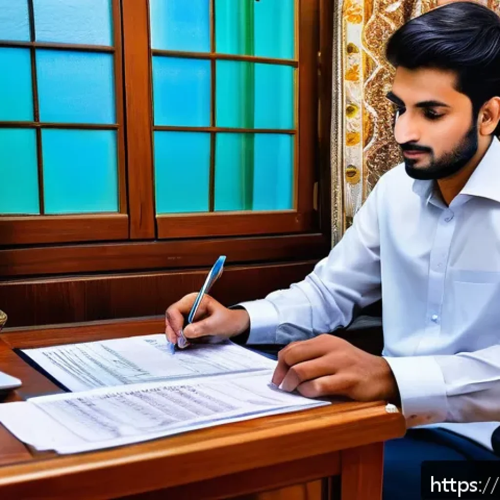 스타트업 세무 관리 - A modern small business office scene in Pakistan featuring a young entrepreneur reviewing organized ...