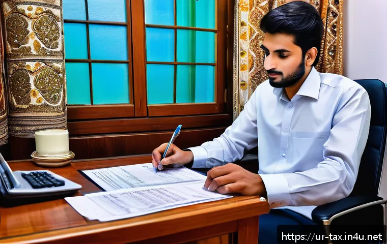 스타트업 세무 관리 - A modern small business office scene in Pakistan featuring a young entrepreneur reviewing organized ...