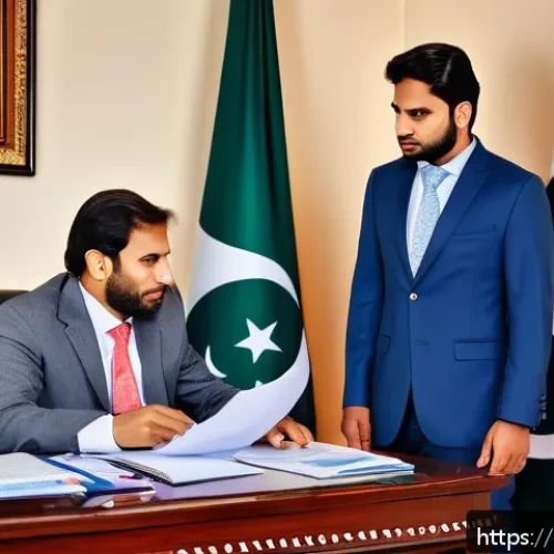 Home 30 해외송금 세금 문제 - A professional office scene featuring a South Asian financial advisor consulting a Pakistani client ...